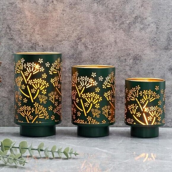Illuminating Candle Holders 3pc Set Green Modern Farmhouse Candle Display Decor - Picture 3 of 6